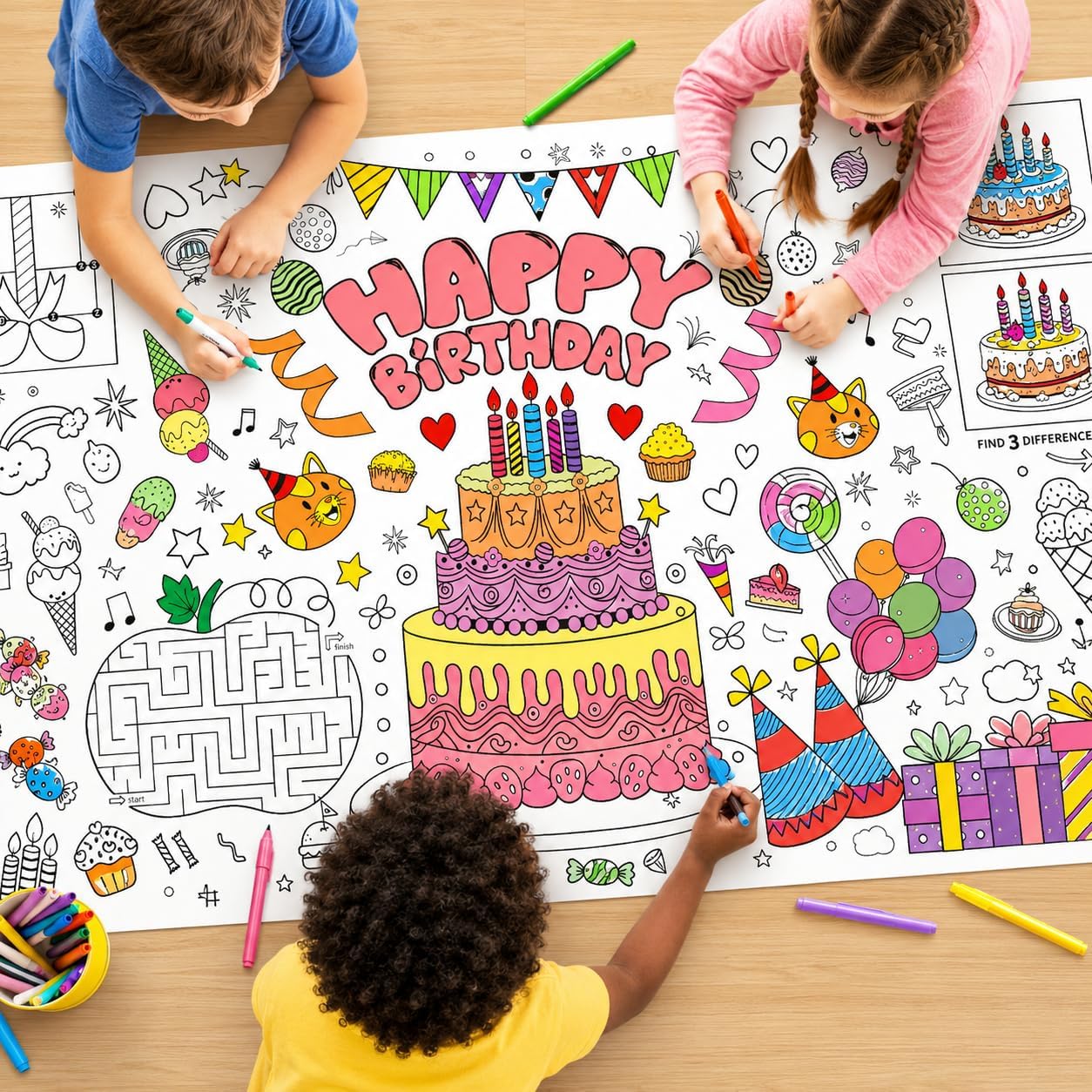 Table Cloth Disposable - Kinderen Reuzenkleurplaat DIY Cartoon Tekenpapier Tafelkleed