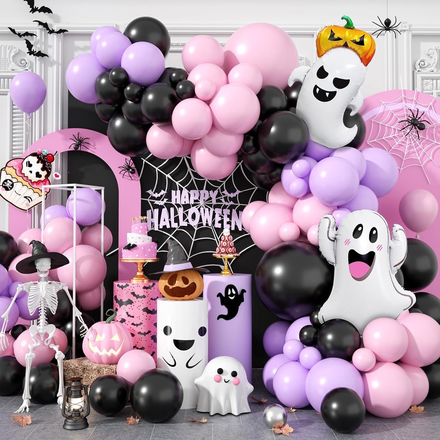 Balloon Arch Kit - Halloween Ballonnenboogset, Zwart Roze Paarse Spookfeestdecoraties
